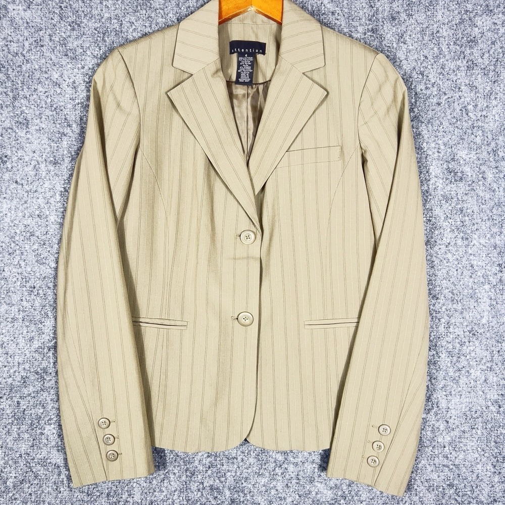 Attention Beige Pinstripe Blazer Women's Size 4 Career‎ Office Business Jacket